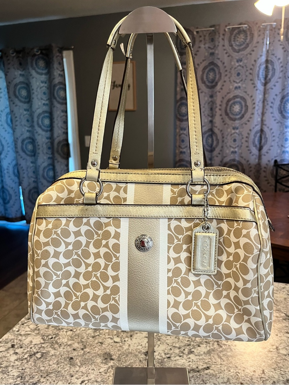 Coach Chelsea Heritage Stripe Satchel Monogram Bag